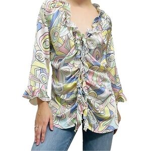 Caryna Nina Blouse Haute Couture Designer Pastel Abstract Ruffle Dainty Kawaii